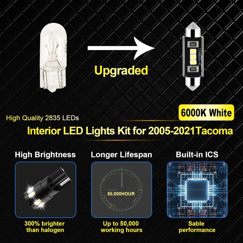 EASY EAGLE 10Pcs Tacoma LED Interior Lights: 6000K Super Bright Map Dome LED Bulbs - for Toyota Tacoma 2005 2006 2007 2008 2009 2010 2011 2012 2013 2014 2015 2016-2021 All Models+ Install Tool - Image 4